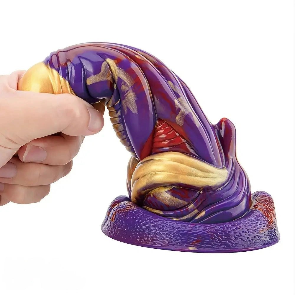 Purple and gold dragon scale silicone fantasy dildo, photo 3