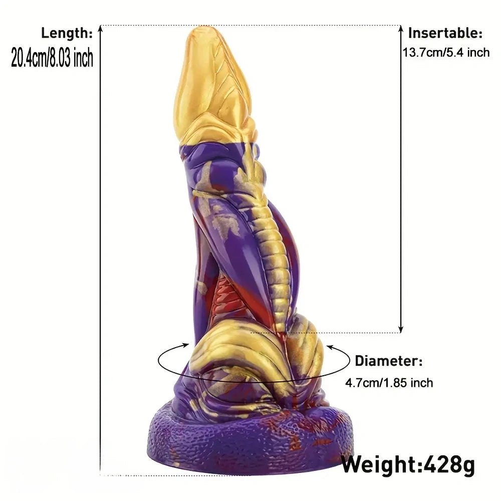 Purple and gold dragon scale silicone fantasy dildo, photo 4