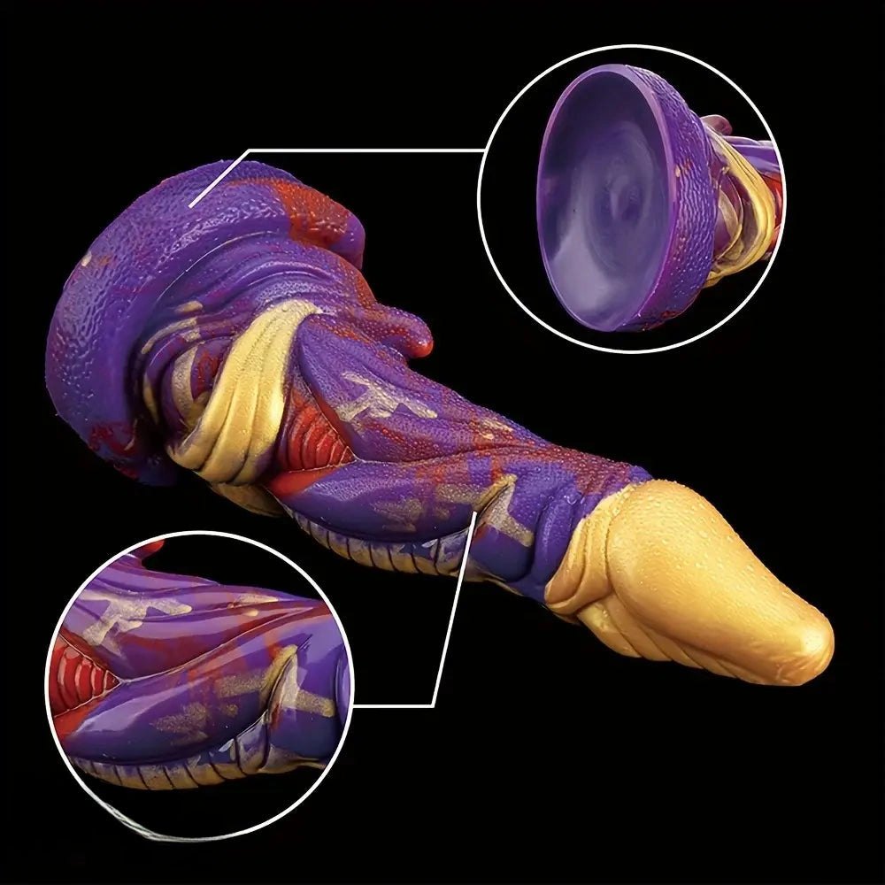 Purple and gold dragon scale silicone fantasy dildo, photo 5