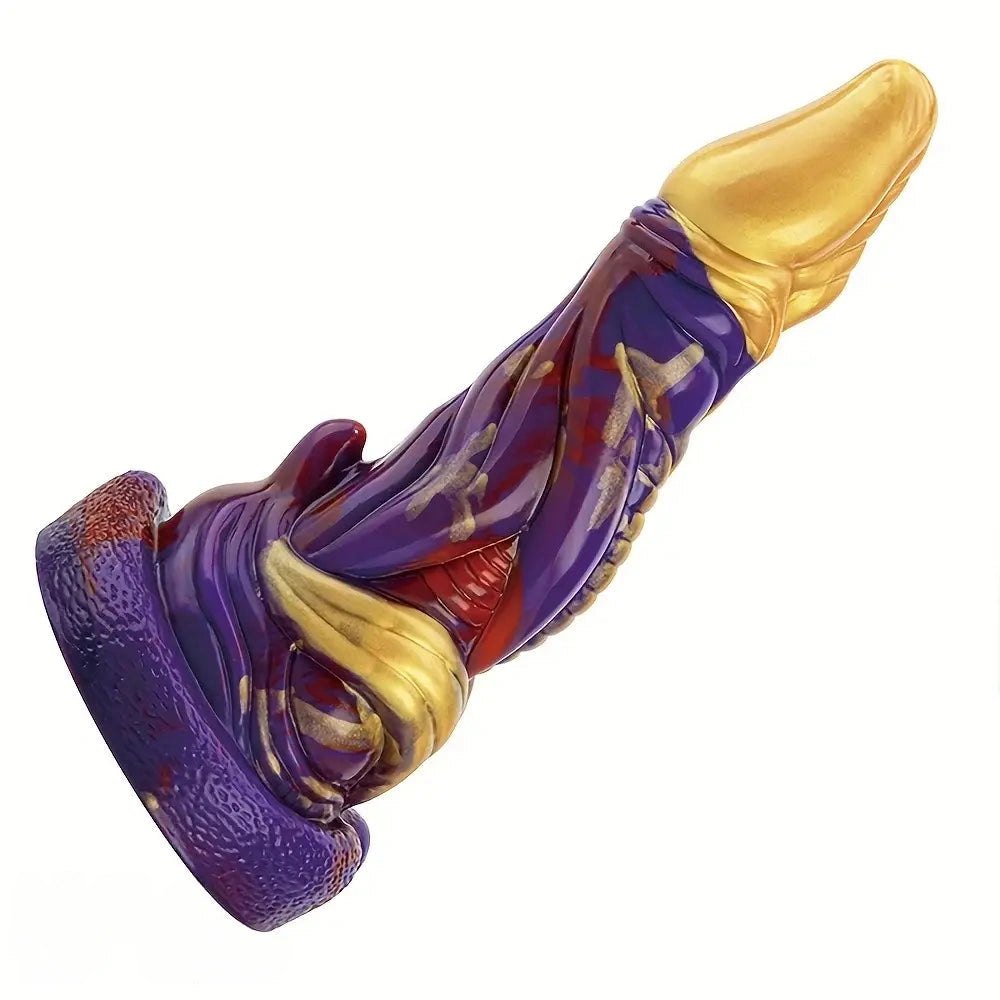 Purple and gold dragon scale silicone fantasy dildo, photo 6