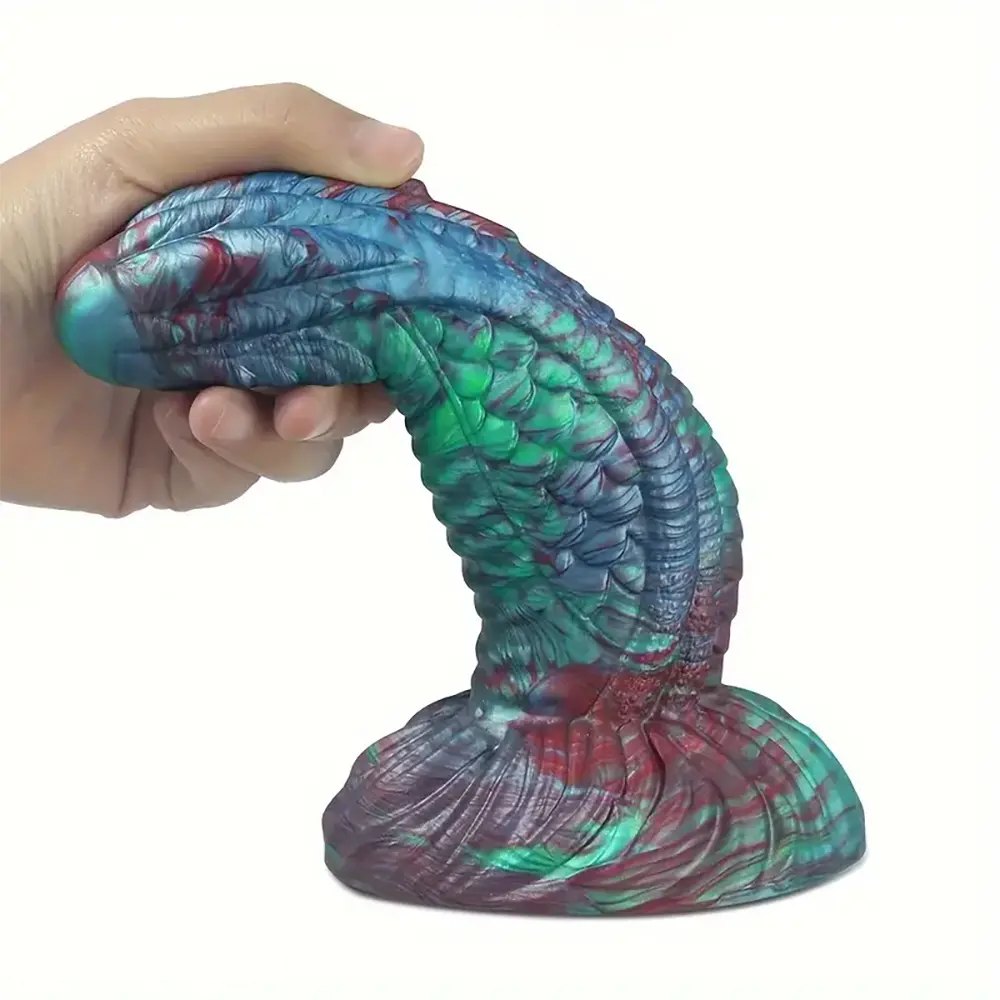 Teal and purple dragon scale fantasy dildo, photo 4