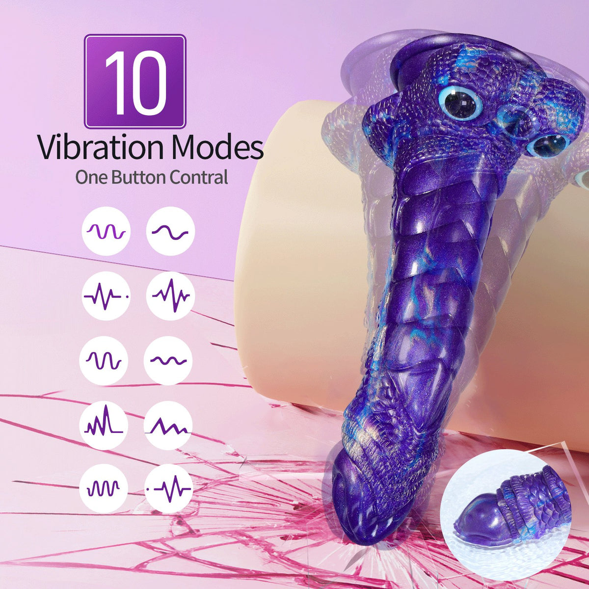 Purple dragon-scale textured fantasy dildo, photo 3