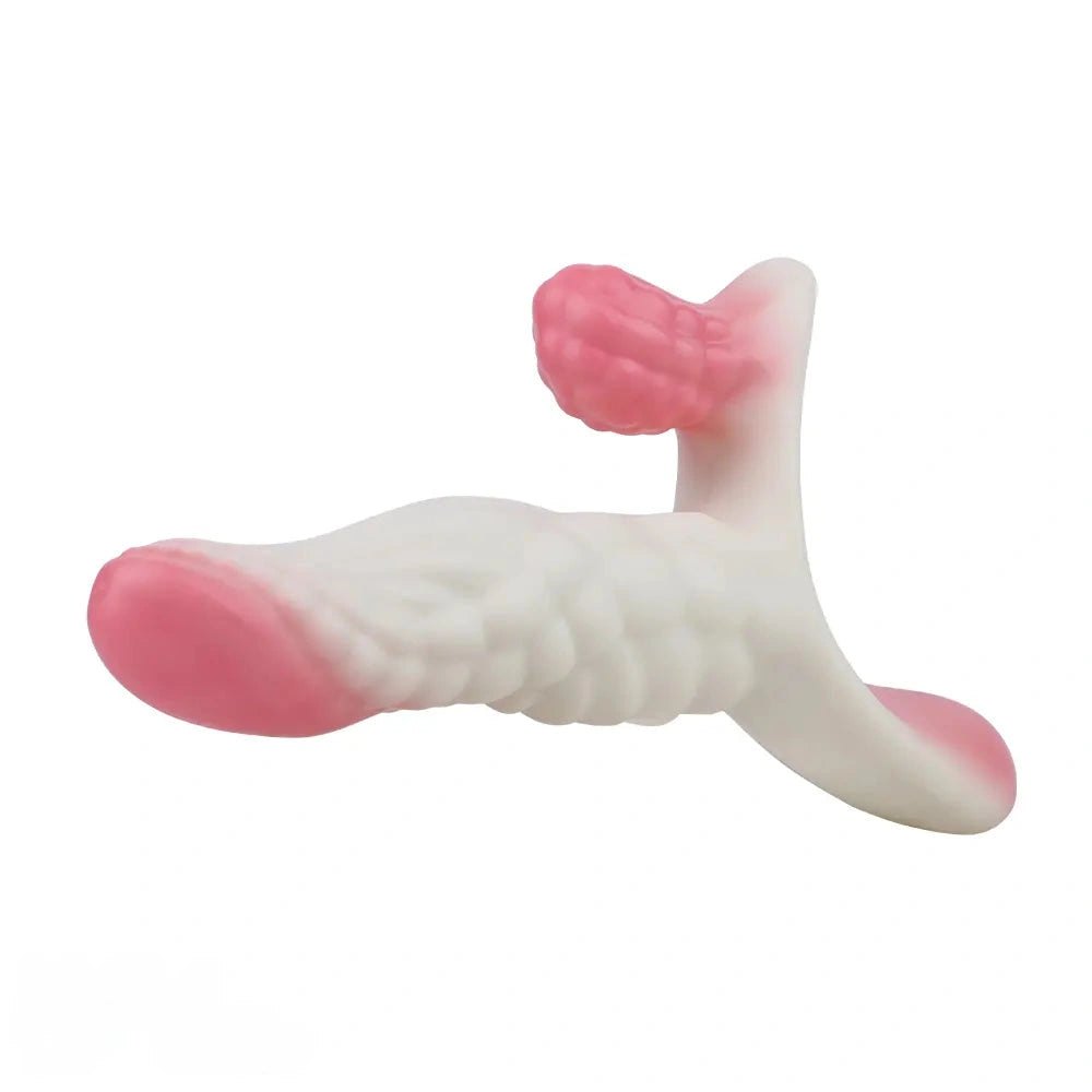 White and pink wearable vibrating dildo, photo 1