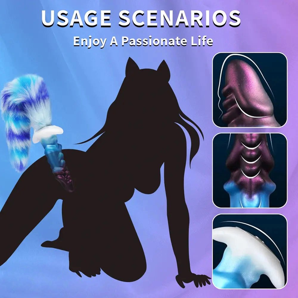 Dragon scale fantasy dildo with fur tail, photo 3