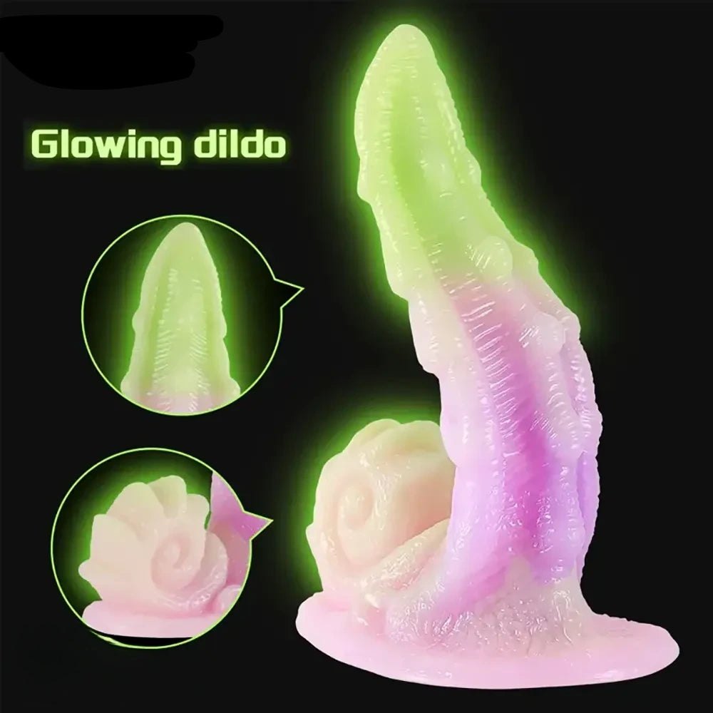 Green and pink ombre tentacle dragon fantasy dildo with spiral base, photo 2