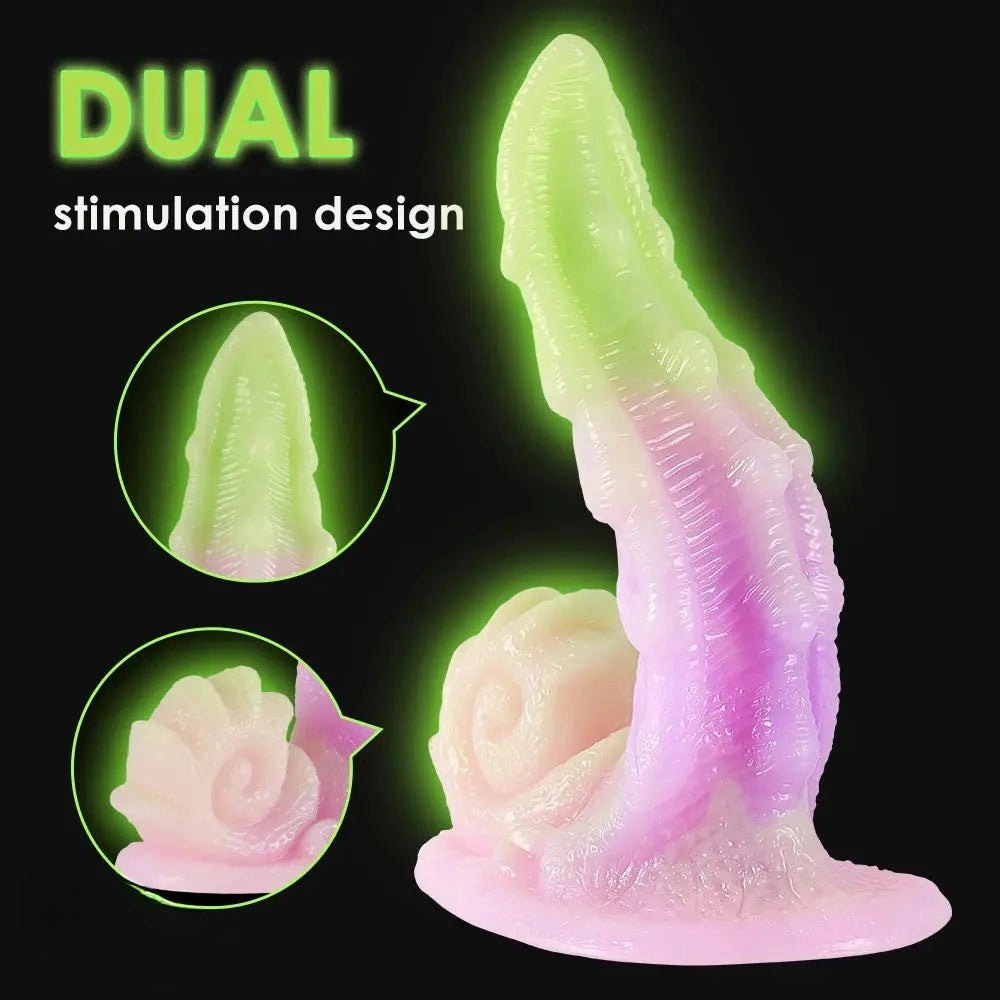 Green and pink ombre tentacle dragon fantasy dildo with spiral base, photo 3