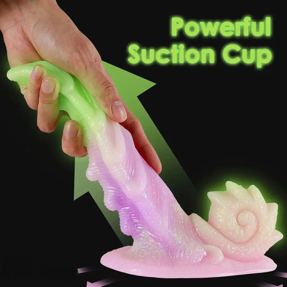 Green and pink ombre tentacle dragon fantasy dildo with spiral base, photo 4