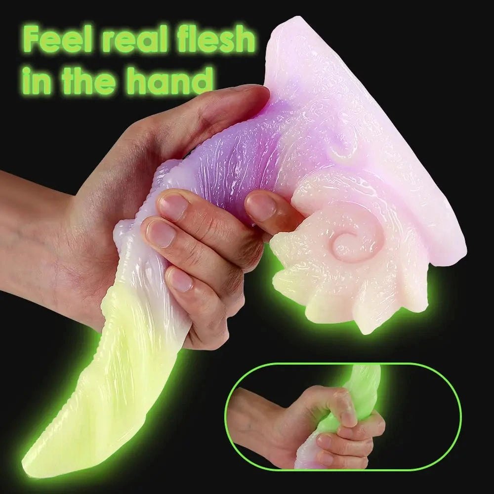 Green and pink ombre tentacle dragon fantasy dildo with spiral base, photo 5