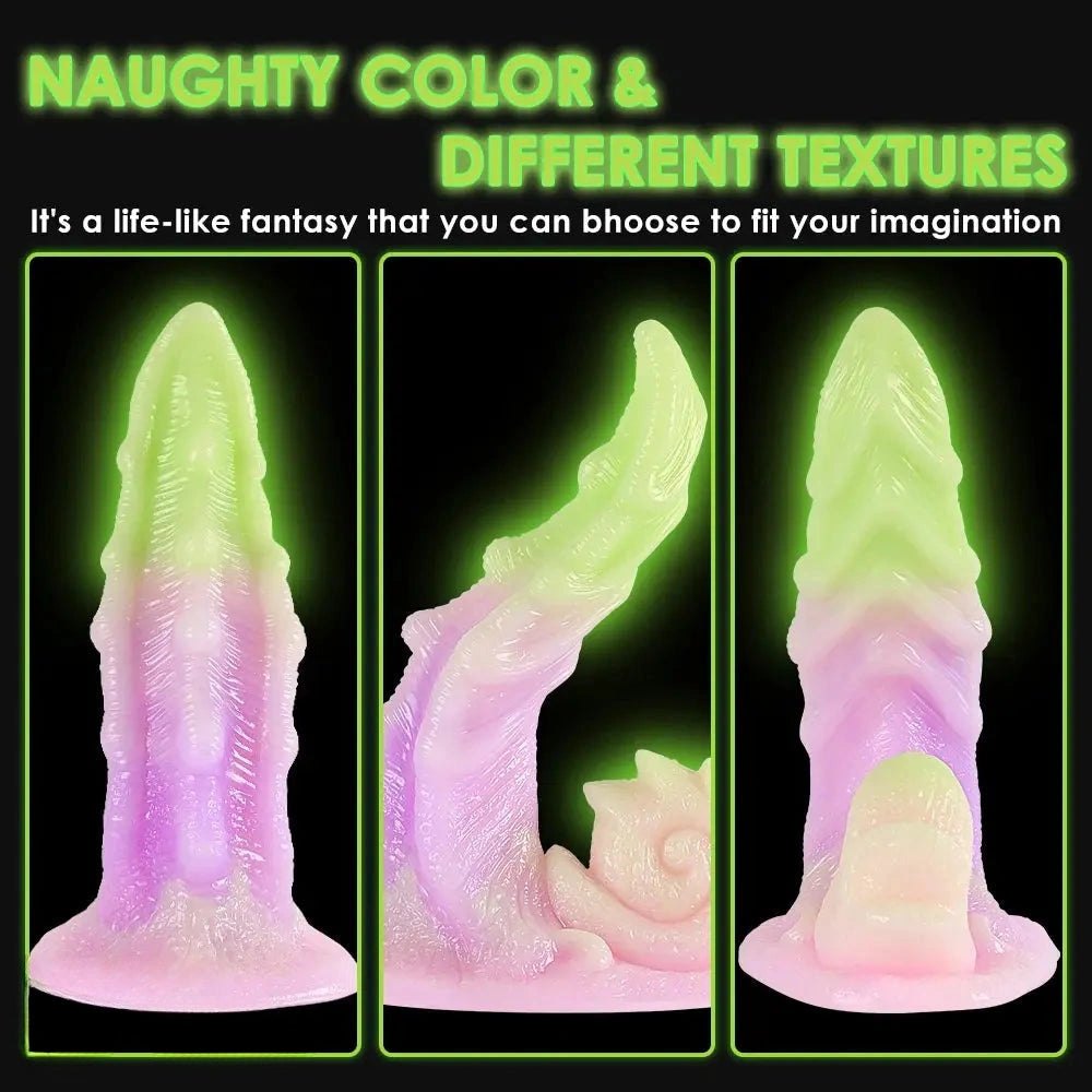 Green and pink ombre tentacle dragon fantasy dildo with spiral base, photo 6