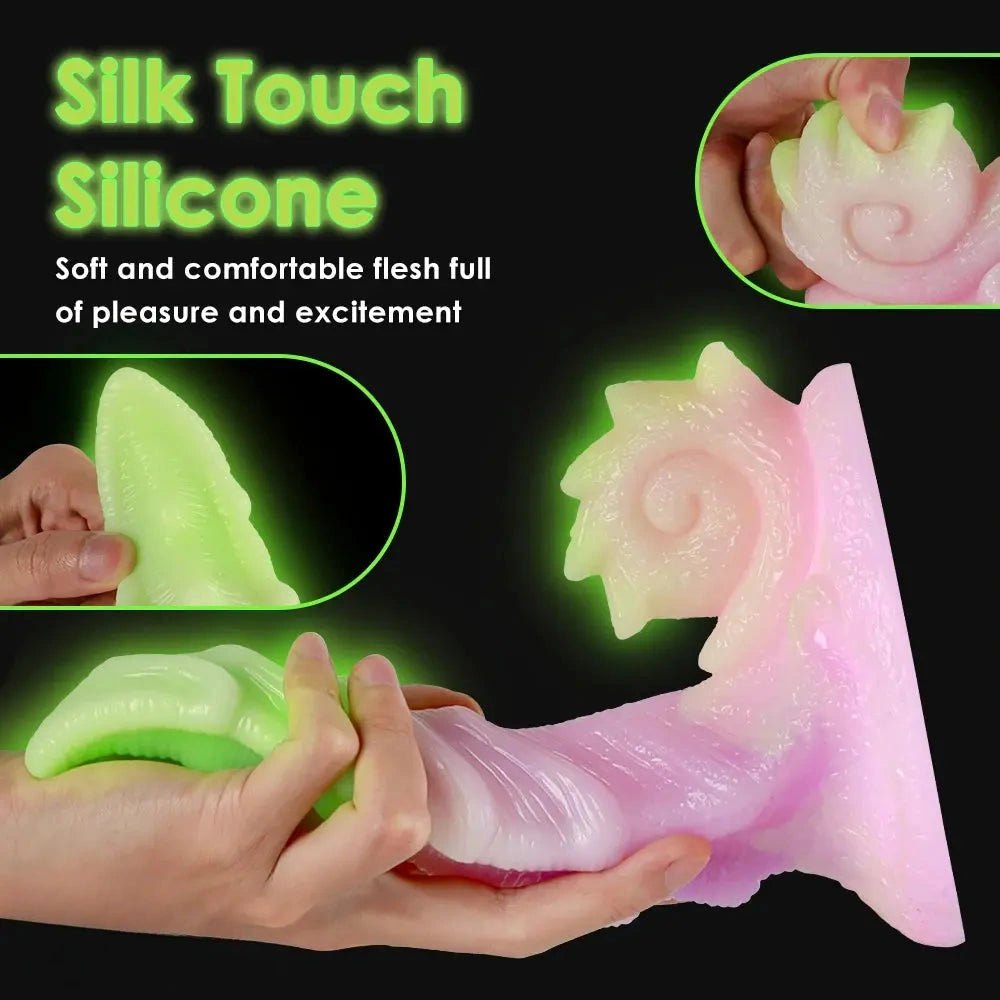 Green and pink ombre tentacle dragon fantasy dildo with spiral base, photo 7