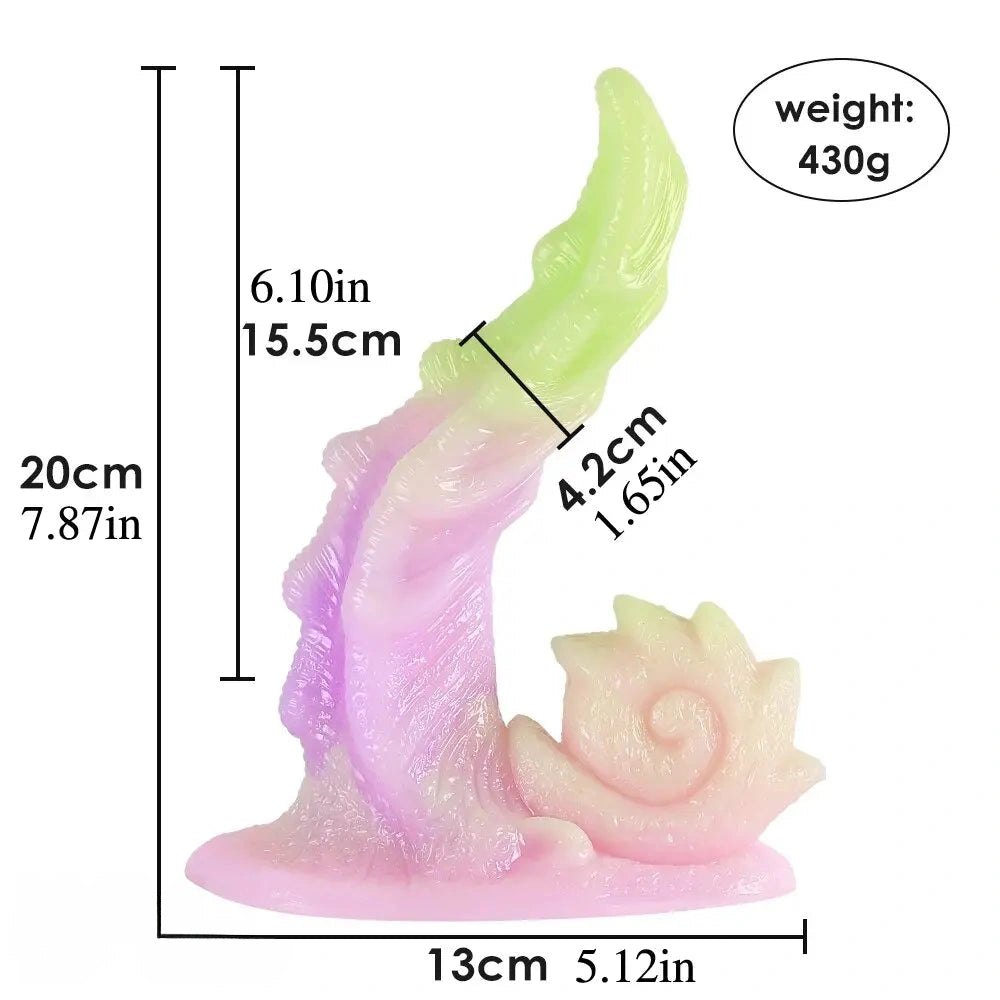 Green and pink ombre tentacle dragon fantasy dildo with spiral base, photo 9
