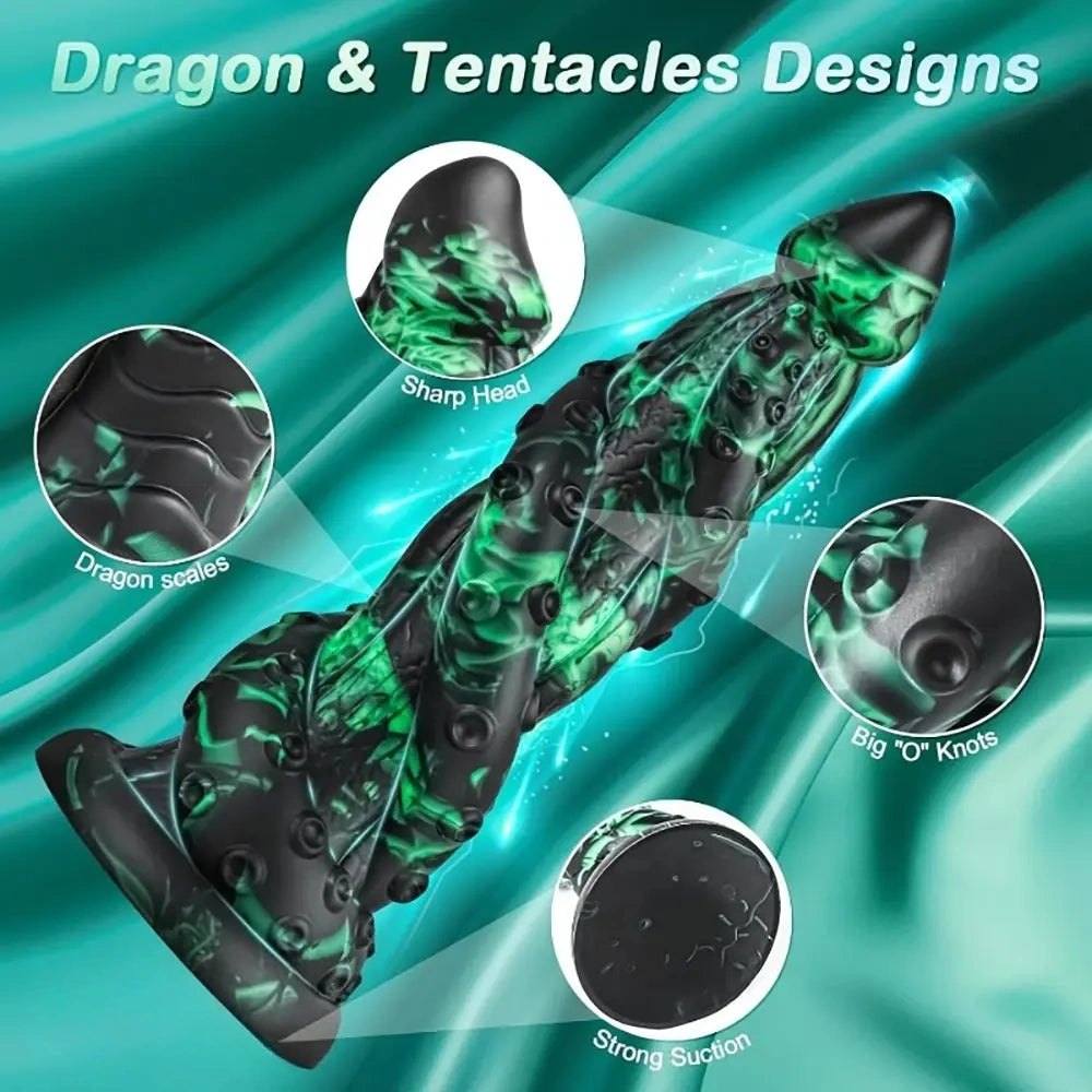 Black and green dragon scale fantasy dildo, photo 2