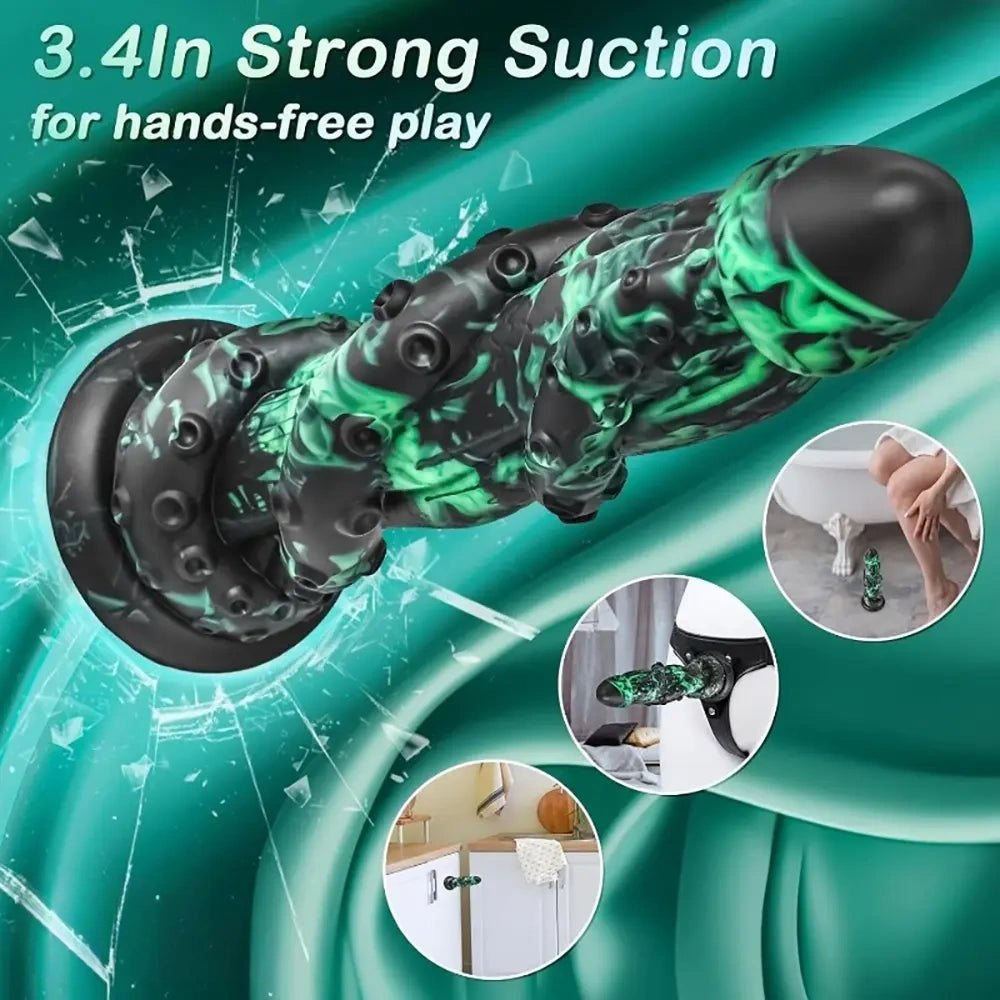 Black and green dragon scale fantasy dildo, photo 3
