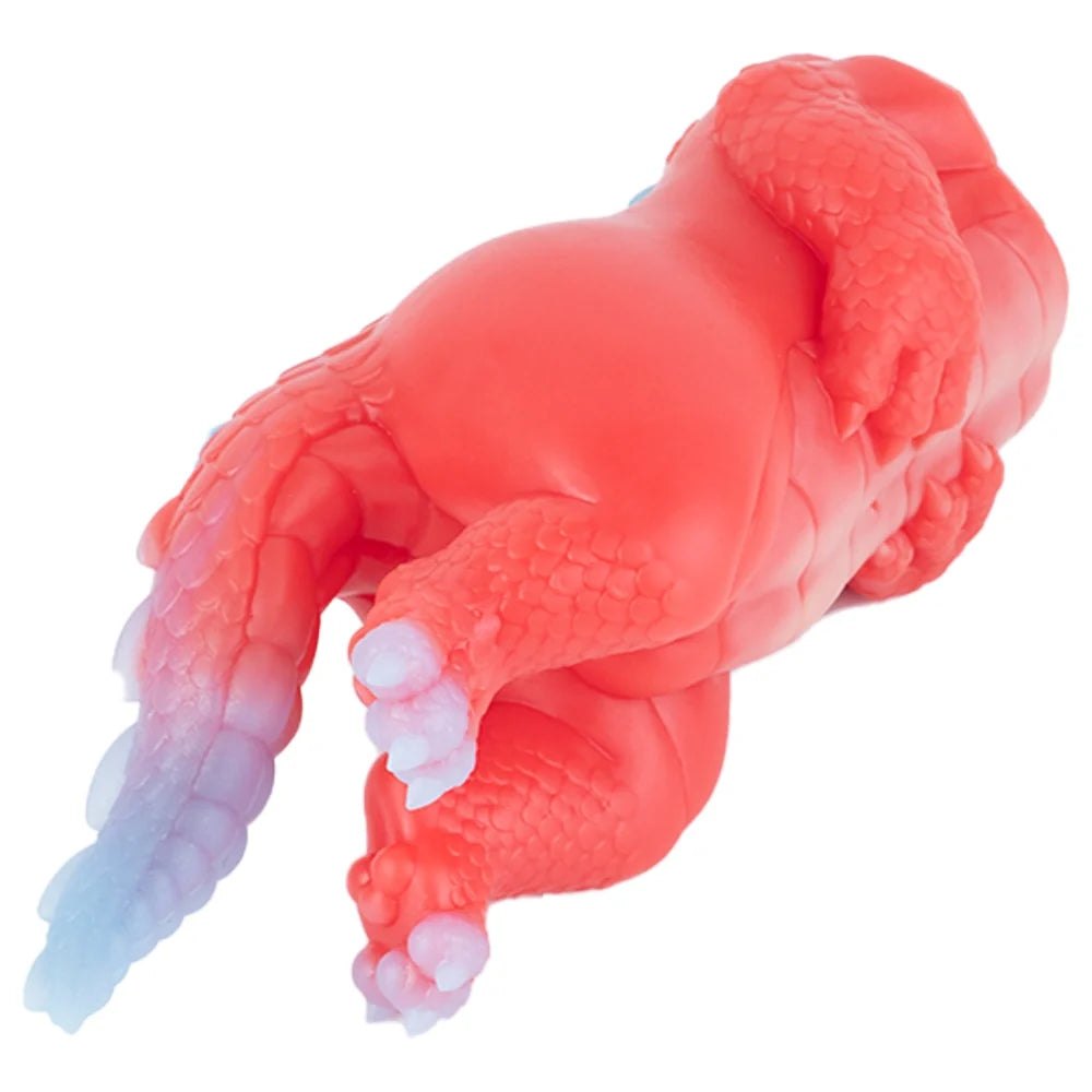 Coral red dragon fantasy masturbator with lavender white tail and scaled wings, photo 4