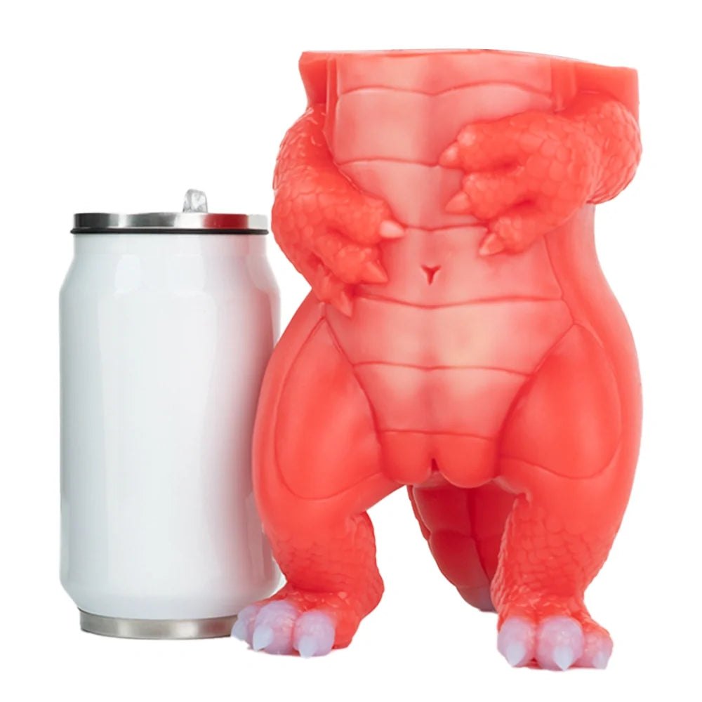 Coral red dragon fantasy masturbator with lavender white tail and scaled wings, photo 7
