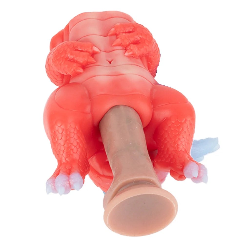 Coral red dragon fantasy masturbator with lavender white tail and scaled wings, photo 8