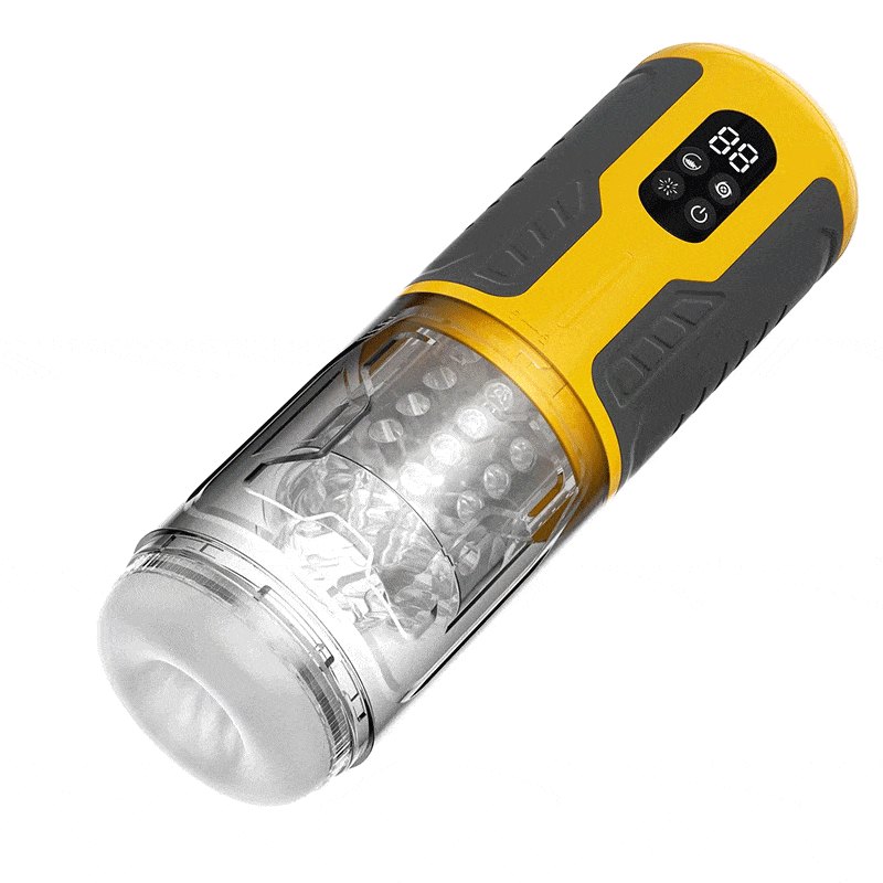 Yellow and black thrusting rotating vibrating masturbator, photo 1