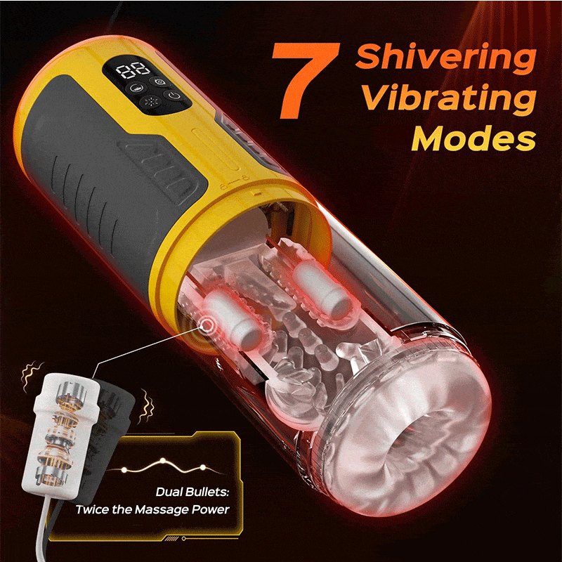 Yellow and black thrusting rotating vibrating masturbator, photo 3
