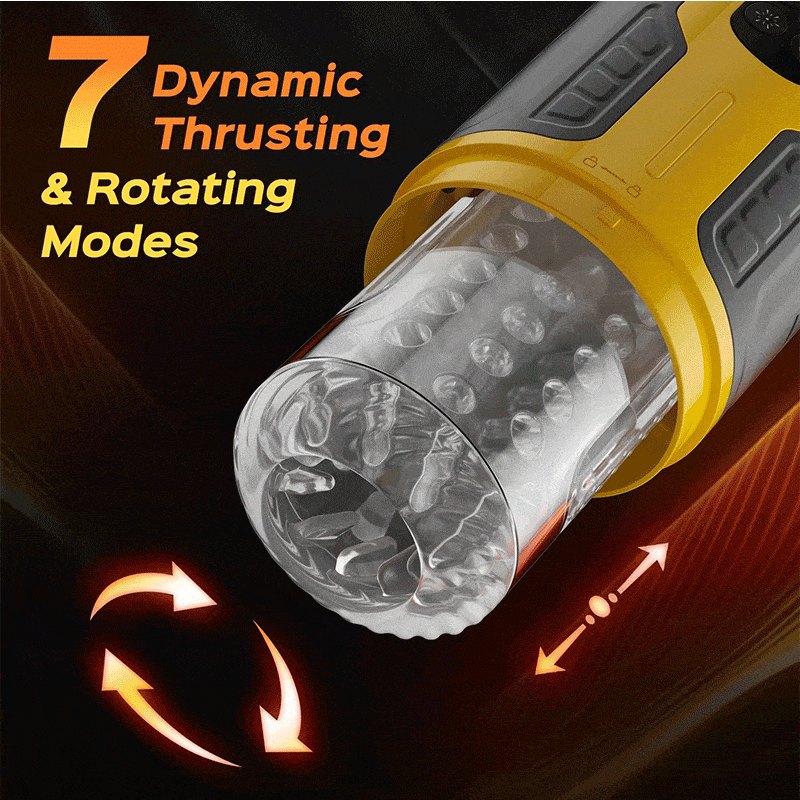 Yellow and black thrusting rotating vibrating masturbator, photo 4