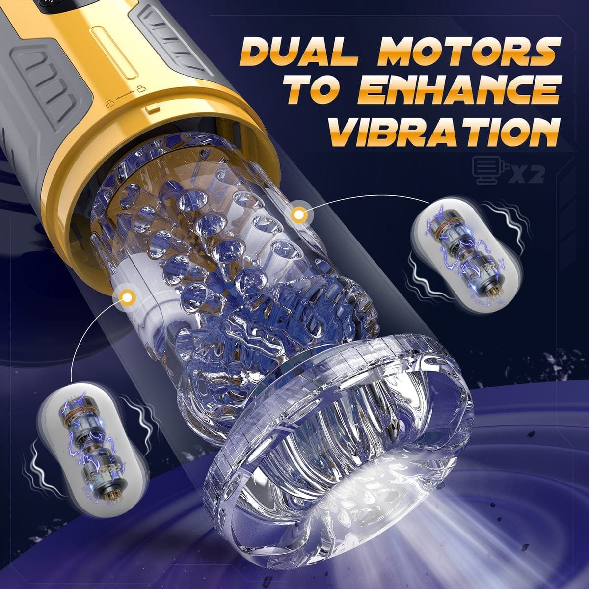 Yellow and black thrusting rotating vibrating masturbator, photo 7