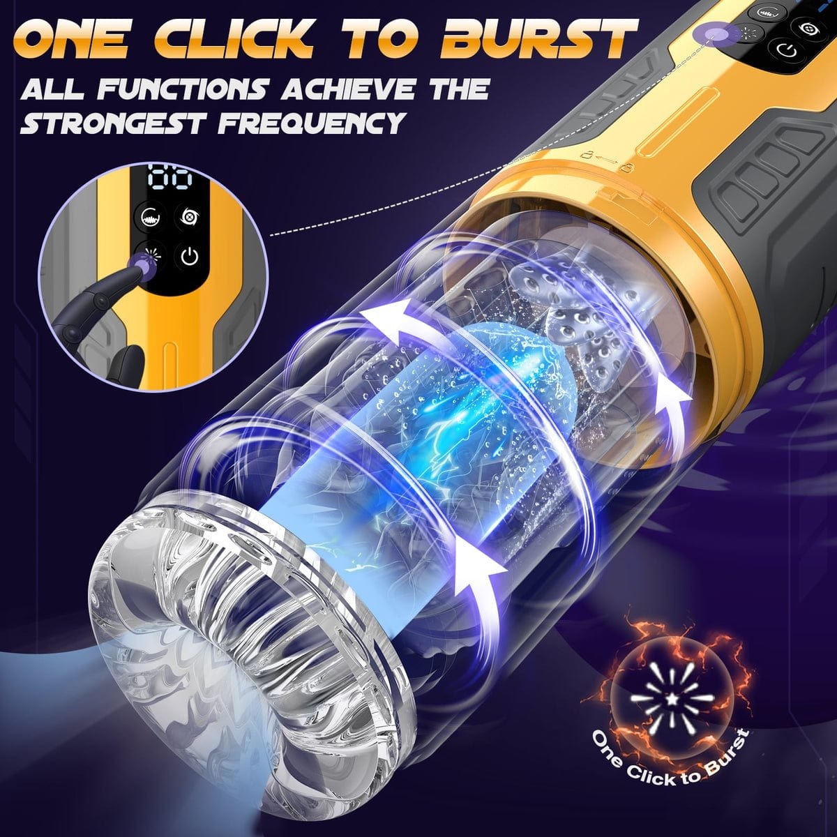 Yellow and black thrusting rotating vibrating masturbator, photo 8