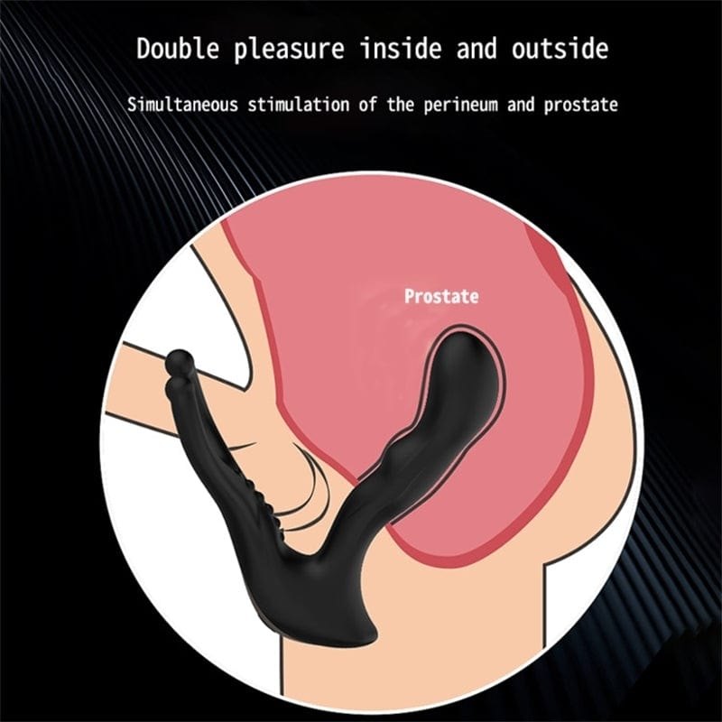 Black silicone dual-arm prostate massager with cock ring, photo 4