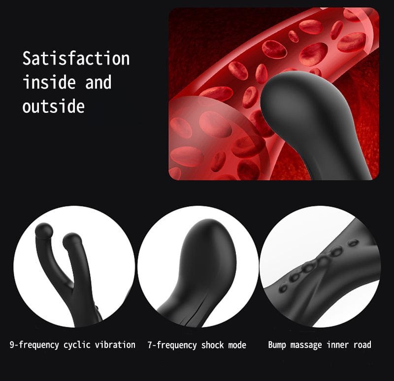 Black silicone dual-arm prostate massager with cock ring, photo 5