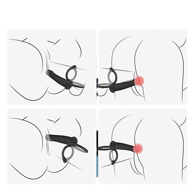 Black liquid silicone vibrating strap-on dildo with dual cock rings, photo 3