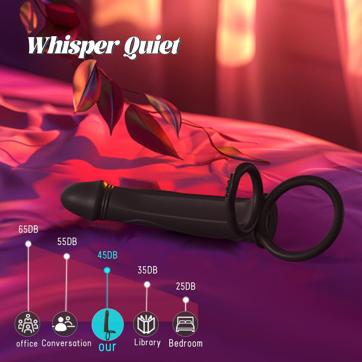 Black liquid silicone vibrating strap-on dildo with dual cock rings, photo 7