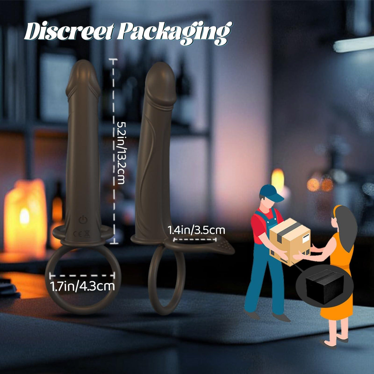 Black liquid silicone vibrating strap-on dildo with dual cock rings, photo 8