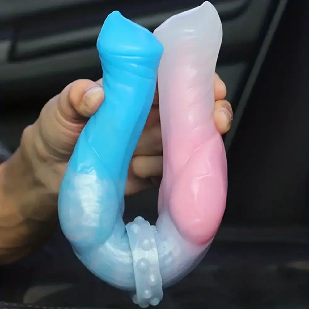 Blue and pink double ended silicone dildo, photo 2