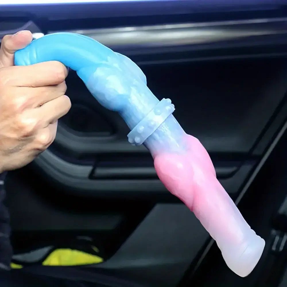 Blue and pink double ended silicone dildo, photo 5