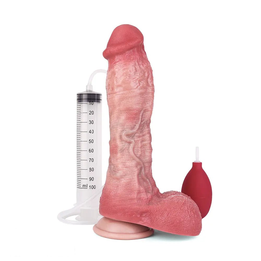 Pink and red dual-density ejaculating dildo, photo 1