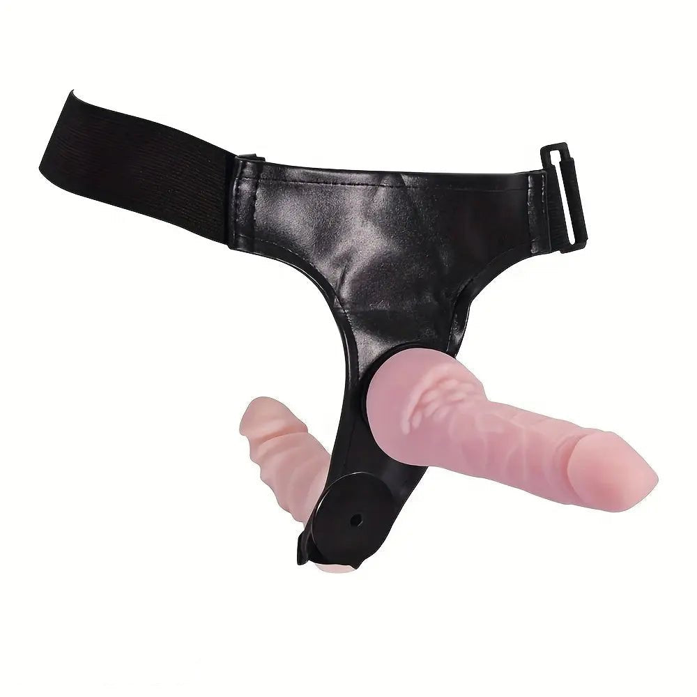 Flesh silicone strap-on harness with two dildos, photo 1