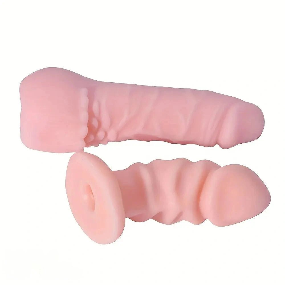 Flesh silicone strap-on harness with two dildos, photo 3