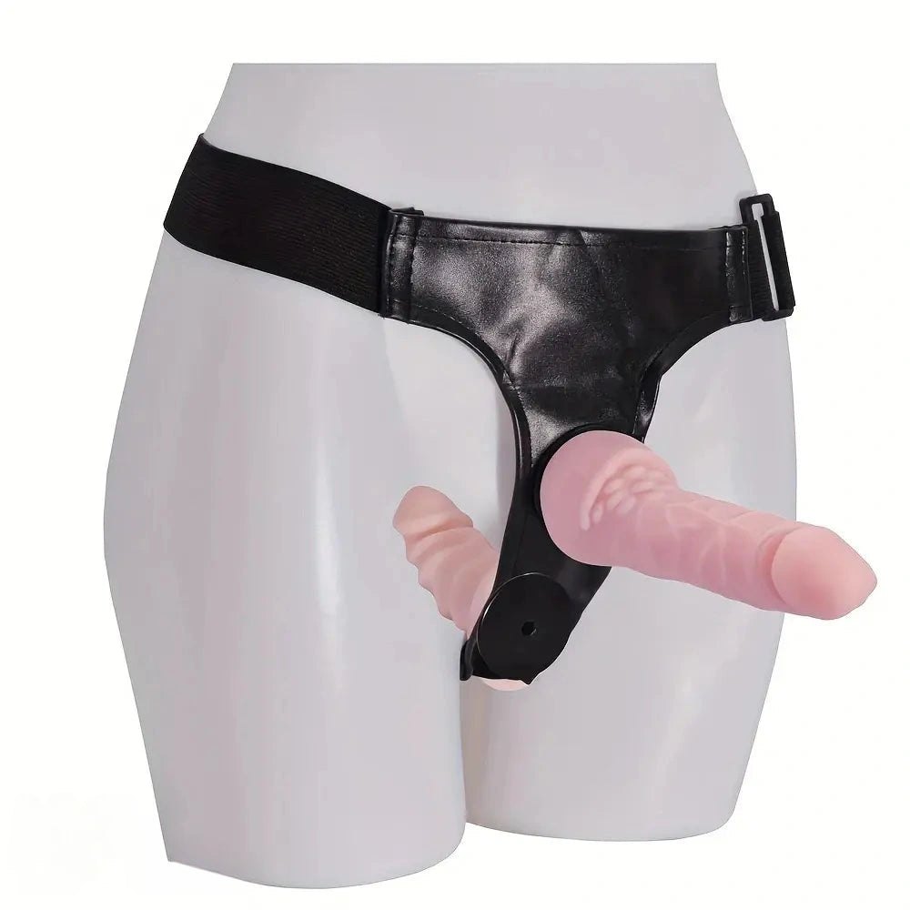 Flesh silicone strap-on harness with two dildos, photo 4