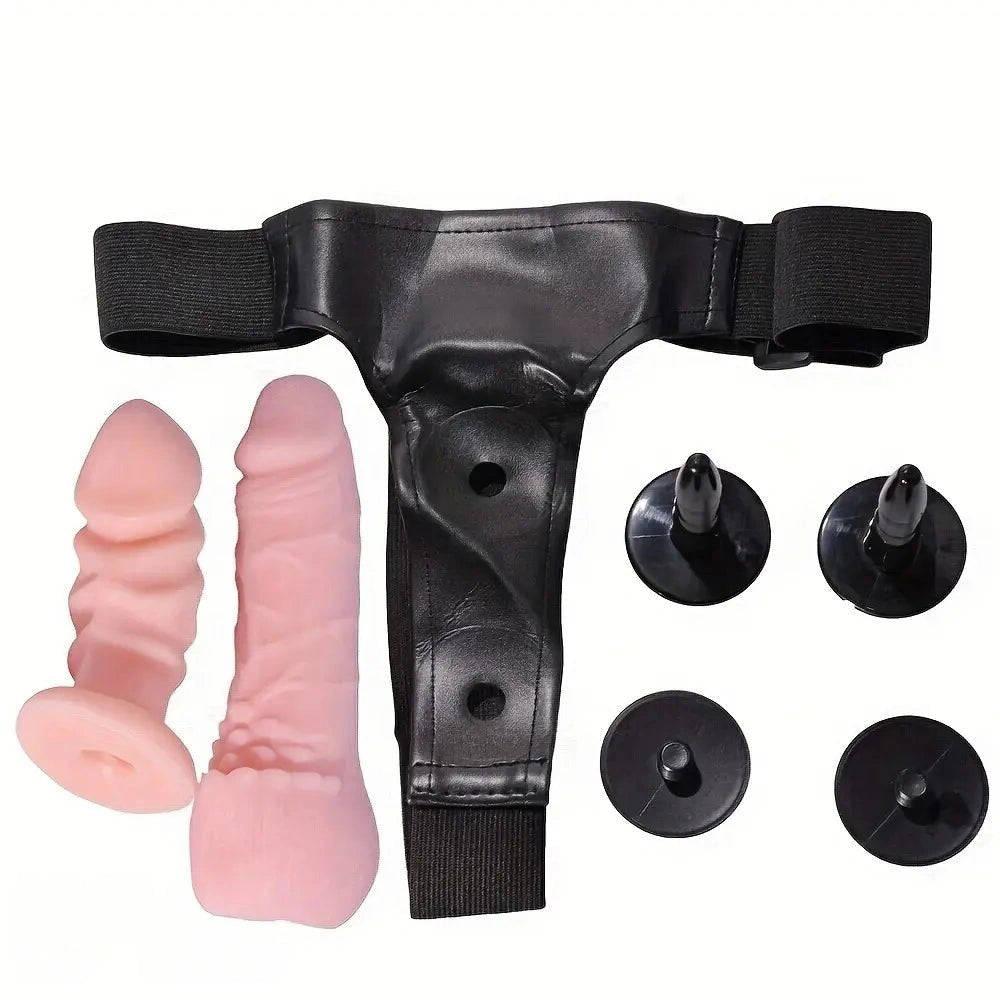 Flesh silicone strap-on harness with two dildos, photo 9