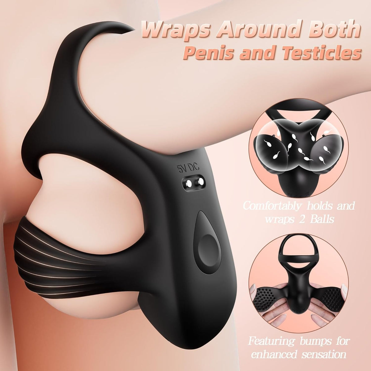 Black dual-flap vibrating cock ring, photo 3