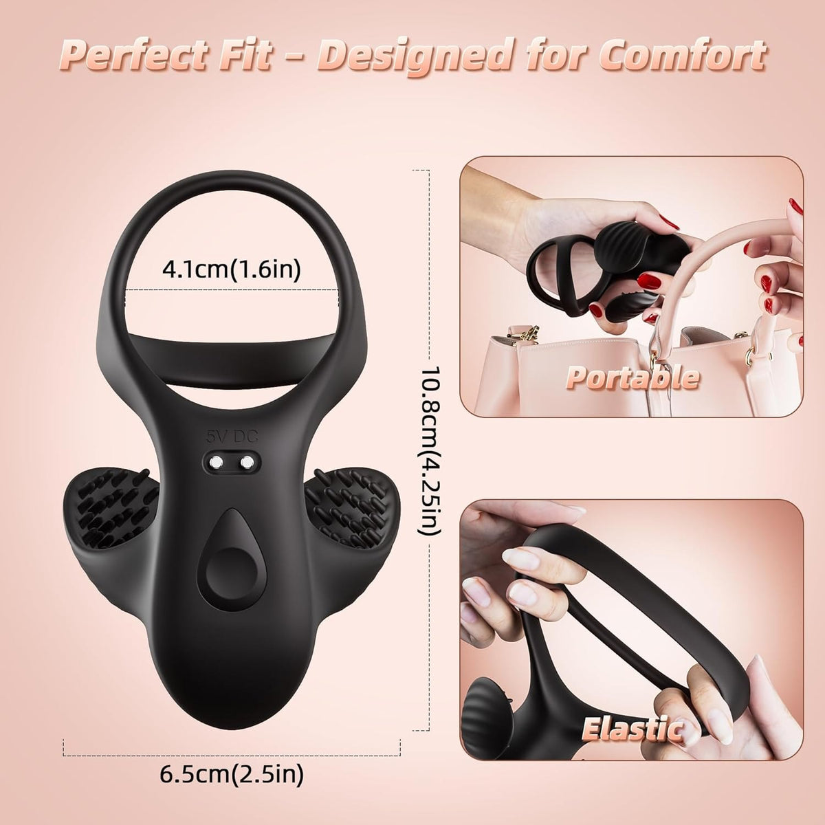 Black dual-flap vibrating cock ring, photo 6
