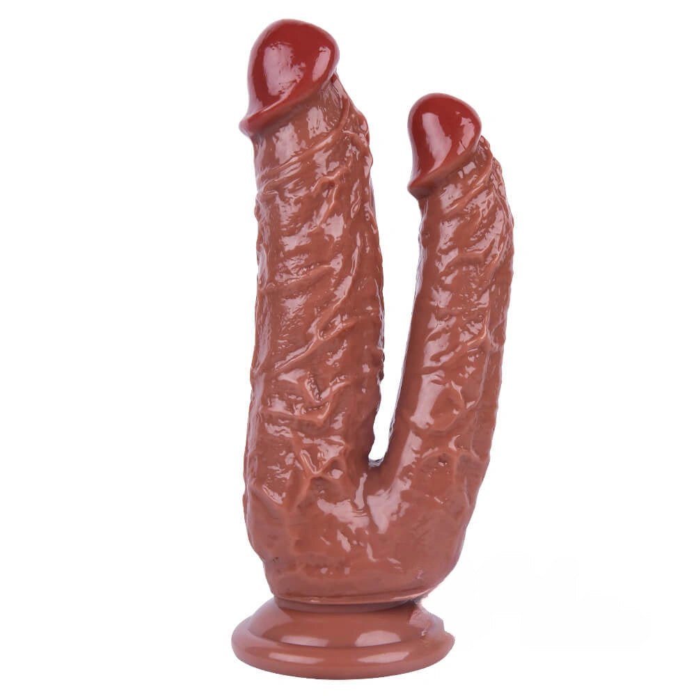 Brown dual head double dildo with suction cup