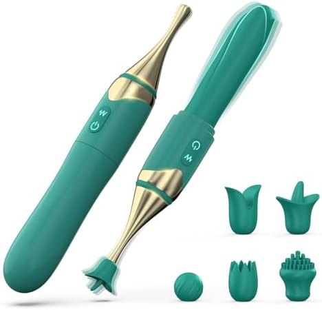 Green 2-in-1 metal and silicone wand vibrator