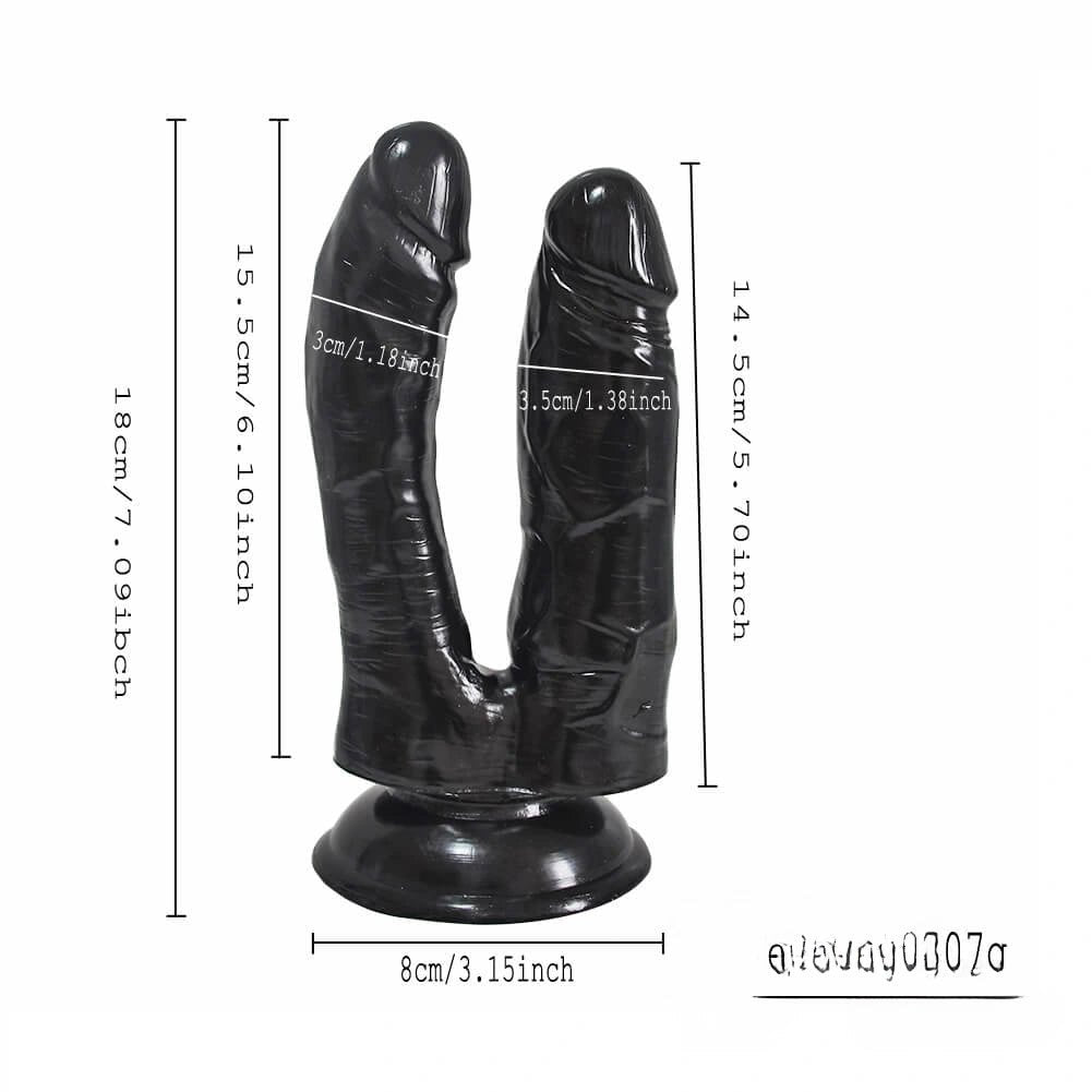 Black dual head double dildo with suction base