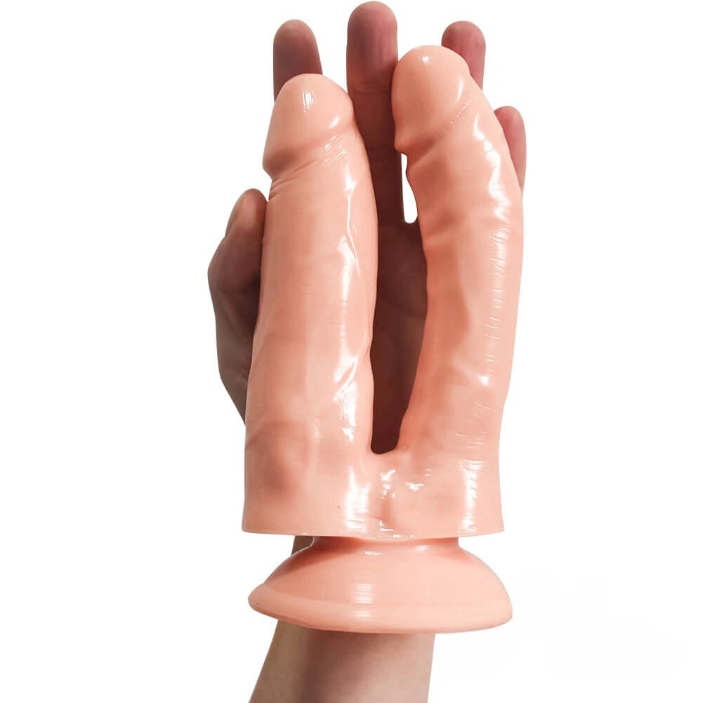 Flesh dual head double dildo with suction base
