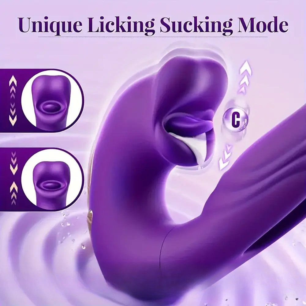 Purple dual-head thrusting licking silicone dildo