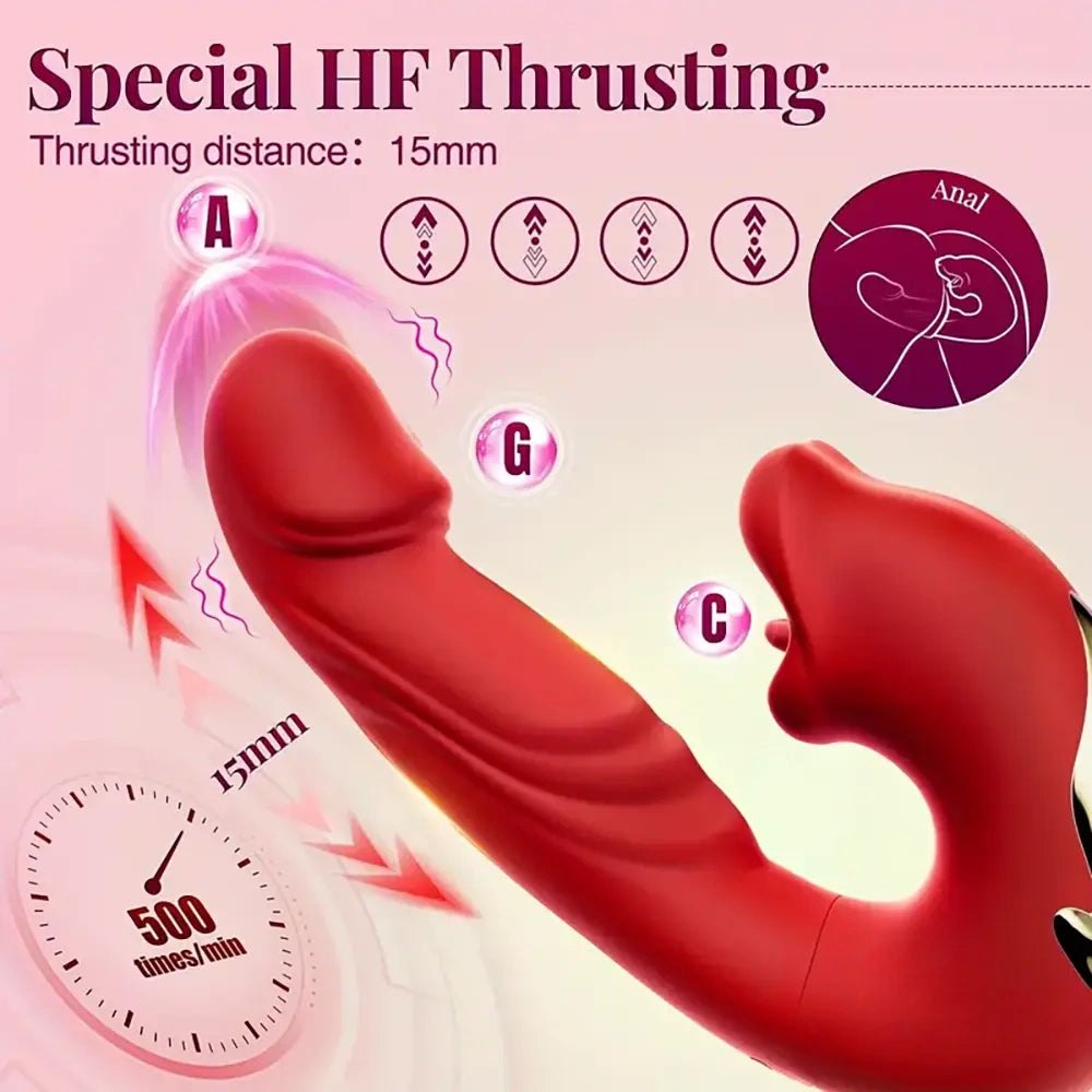 Dual-head thrusting licking silicone dildo, photo 7