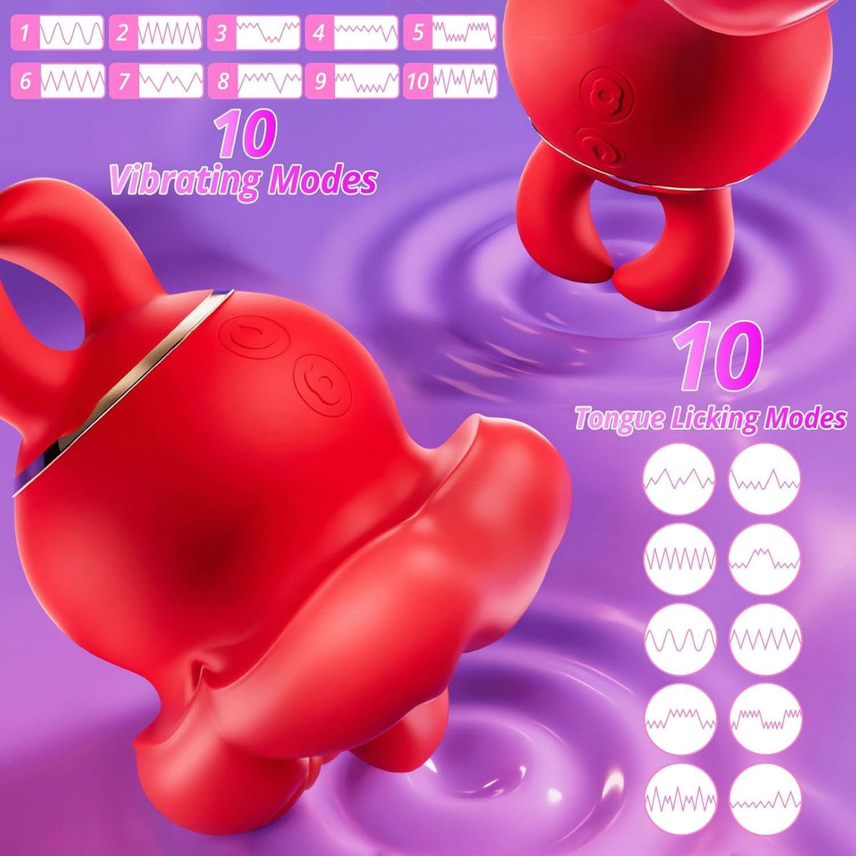 Red silicone dual horn tongue licking vibrator, photo 3