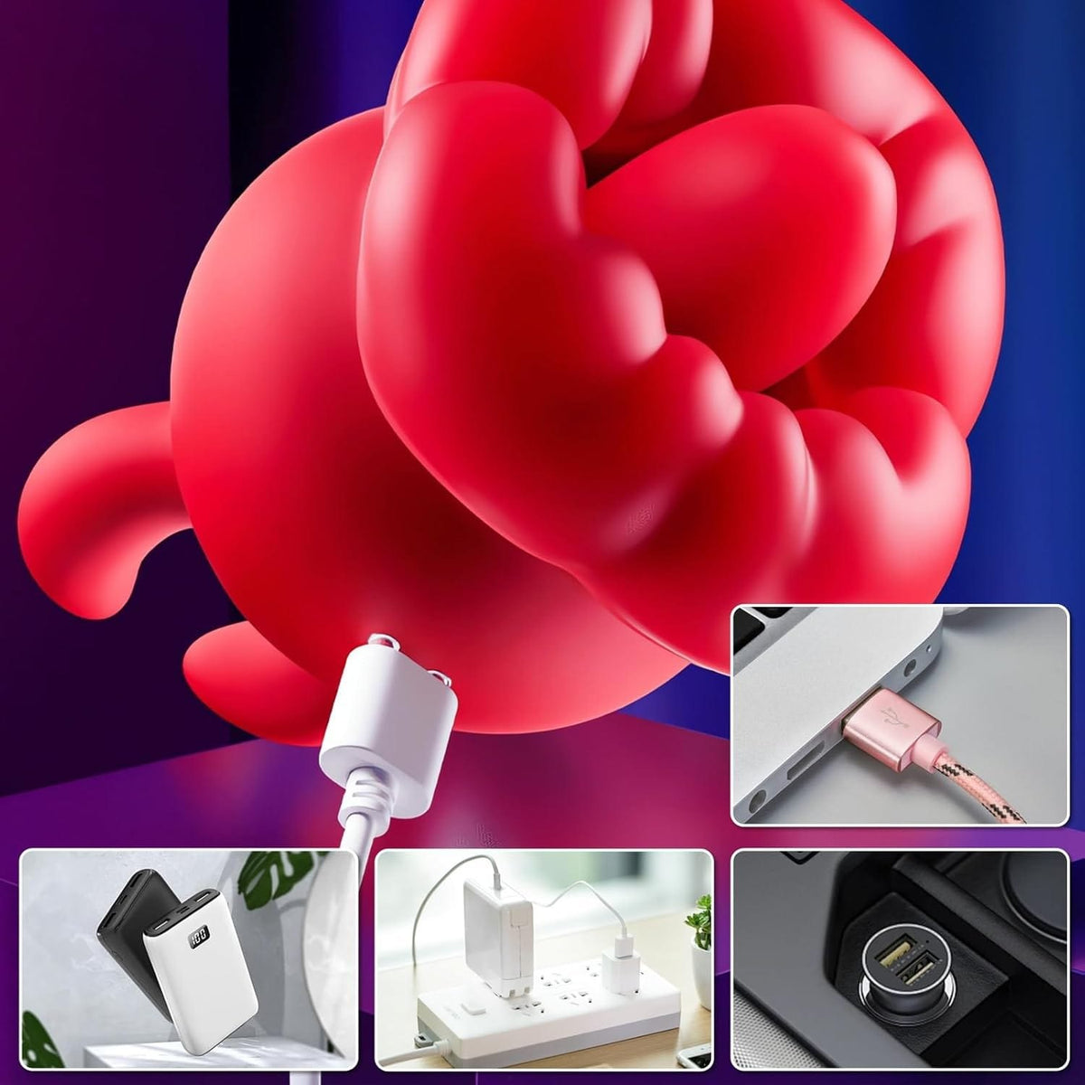 Red silicone dual horn tongue licking vibrator, photo 4