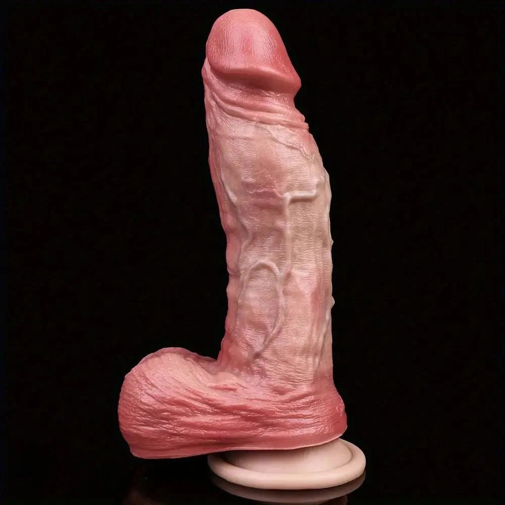 Flesh dual layer silicone dildo with suction cup base, photo 2