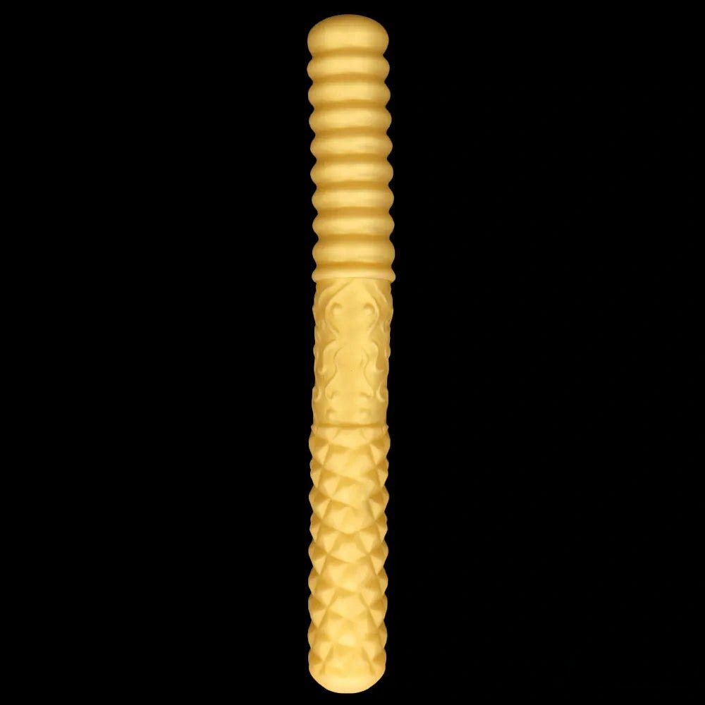 Gold ribbed double ended handheld dildo, photo 10