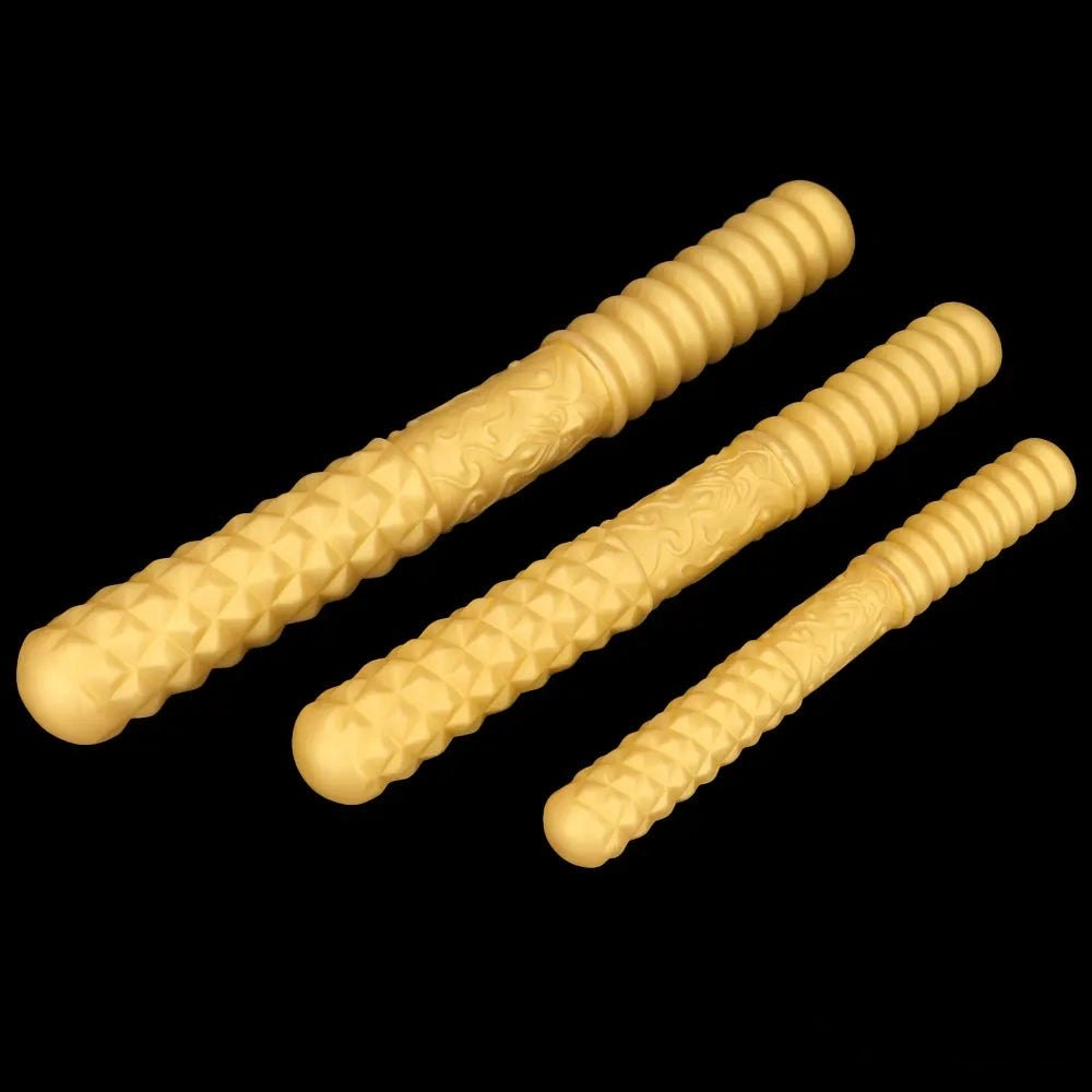 Gold ribbed double ended handheld dildo, photo 11